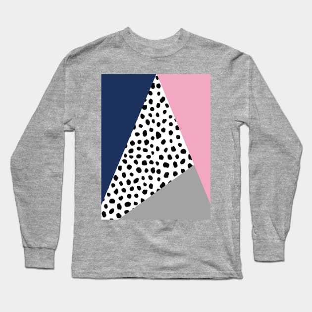 Geometric Polka Dot, Navy Blue, Blush Pink and Grey Long Sleeve T-Shirt by OneThreeSix